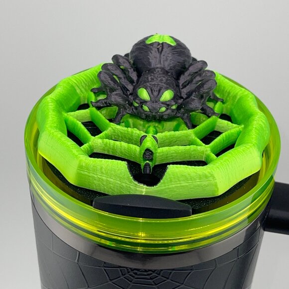 Neon Green Spiderweb Tumbler Topper, Boor or Halo, Stanley Accessories Web Glow - Picture 5 of 10